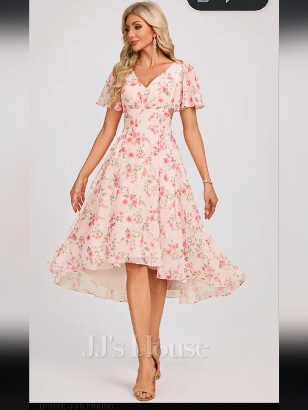 NWT.JJs House Light Pink Floral High-Low V-Neck Dress